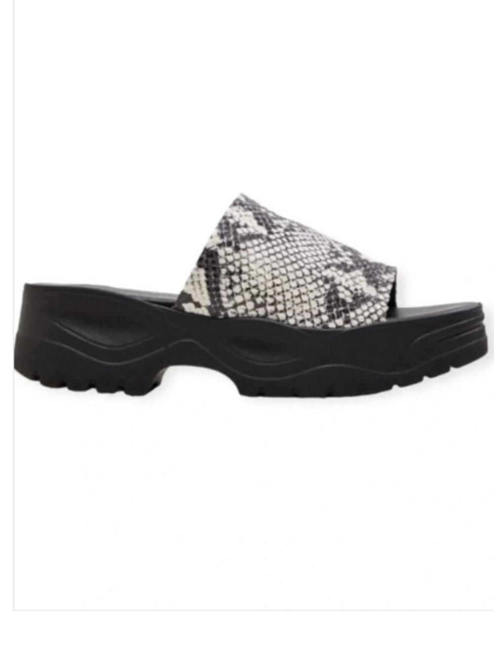 Topshop Snake-Print Platform Slide Mules in Black and Gray - Picture 9 of 9